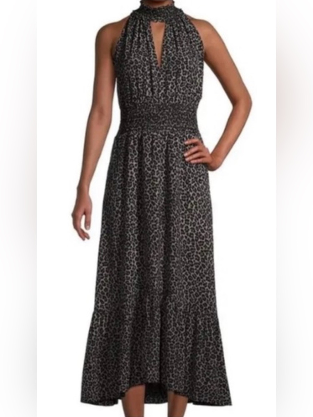 Michael Kors Sleeveless High-Neck Black Leopard Maxi Dress